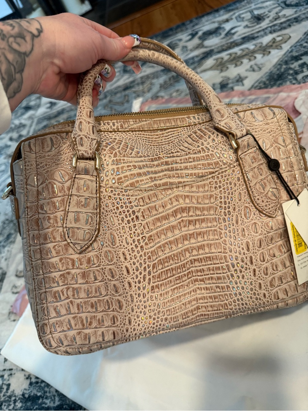 Brahmin Taupe Croc-Embossed Leather Satchel with Matching ID Pouch NWT - Picture 12 of 17